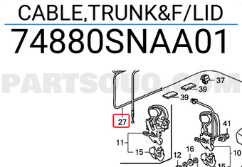 Honda 74880SNAA01 CABLE,TRUNK&F/LID