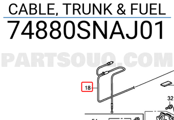 Honda 74880SNAJ01 CABLE, TRUNK & FUEL