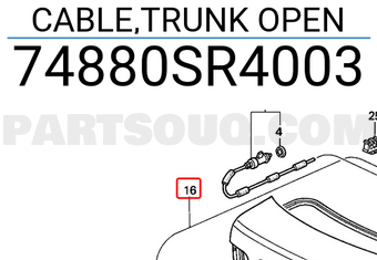 Honda 74880SR4003 CABLE,TRUNK OPEN