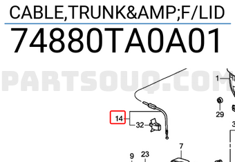 Honda 74880TA0A01 CABLE,TRUNK&F/LID