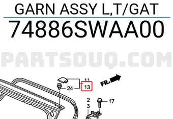 Honda 74886SWAA00 GARN ASSY L,T/GAT