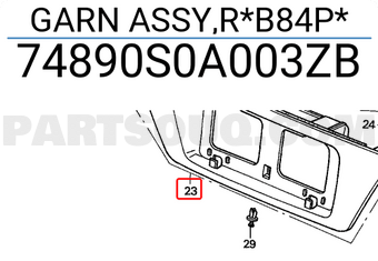 Honda 74890S0A003ZB GARN ASSY,R*B84P*