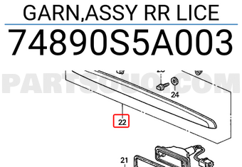 Honda 74890S5A003 GARN,ASSY RR LICE
