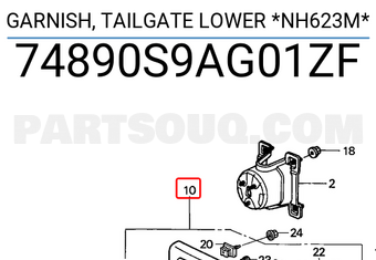 Honda 74890S9AG01ZF GARNISH, TAILGATE LOWER *NH623M*
