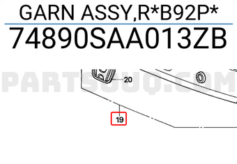 Honda 74890SAA013ZB GARN ASSY,R*B92P*