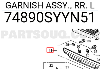 Honda 74890SYYN51 GARNISH ASSY., RR. L