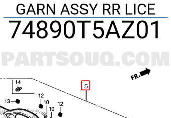 Honda 74890T5AZ01 GARN ASSY RR LICE