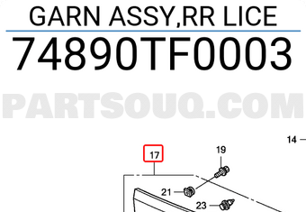 Honda 74890TF0003 GARN ASSY,RR LICE