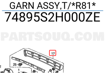 Honda 74895S2H000ZE GARN ASSY,T/*R81*