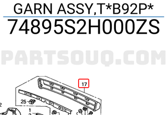 Honda 74895S2H000ZS GARN ASSY,T*B92P*