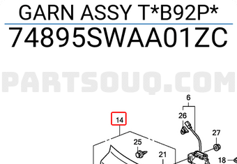 Honda 74895SWAA01ZC GARN ASSY T*B92P*