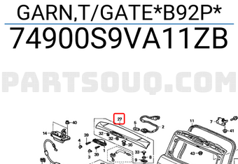 Honda 74900S9VA11ZB GARN,T/GATE*B92P*