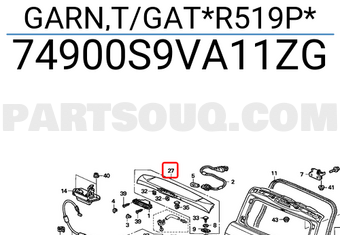 Honda 74900S9VA11ZG GARN,T/GAT*R519P*