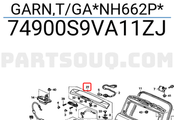 Honda 74900S9VA11ZJ GARN,T/GA*NH662P*
