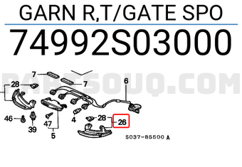 Honda 74992S03000 GARN R,T/GATE SPO