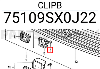 Honda 75109SX0J22 CLIPB
