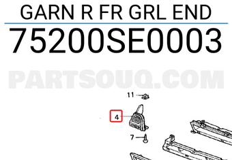 Honda 75200SE0003 GARN R FR GRL END