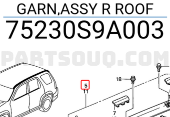 Honda 75230S9A003 GARN,ASSY R ROOF