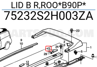 Honda 75232S2H003ZA LID B R,ROO*B90P*