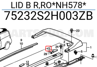 Honda 75232S2H003ZB LID B R,RO*NH578*