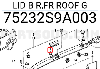 Honda 75232S9A003 LID B R,FR ROOF G