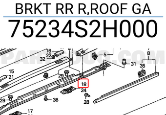 Honda 75234S2H000 BRKT RR R,ROOF GA