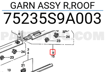 Honda 75235S9A003 GARN ASSY R,ROOF