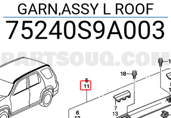 Honda 75240S9A003 GARN,ASSY L ROOF