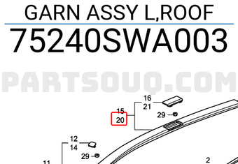 Honda 75240SWA003 GARN ASSY L,ROOF