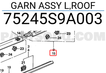 Honda 75245S9A003 GARN ASSY L,ROOF