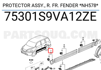 Honda 75301S9VA12ZE PROTECTOR ASSY., R. FR. FENDER *NH578*