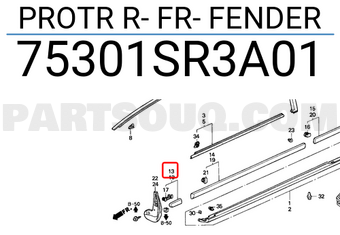 Honda 75301SR3A01 PROTR R- FR- FENDER
