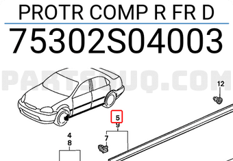 Honda 75302S04003 PROTR COMP R FR D