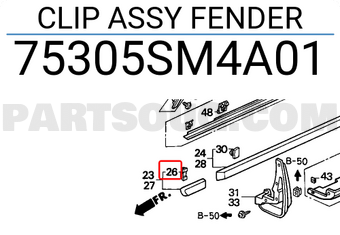 Honda 75305SM4A01 CLIP ASSY FENDER