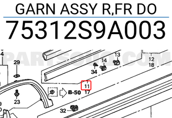 Honda 75312S9A003 GARN ASSY R,FR DO