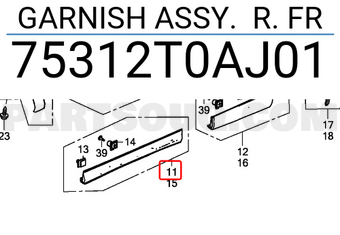 Honda 75312T0AJ01 GARNISH ASSY. R. FR