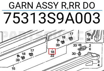 Honda 75313S9A003 GARN ASSY R,RR DO