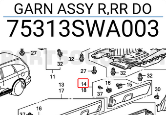 Honda 75313SWA003 GARN ASSY R,RR DO