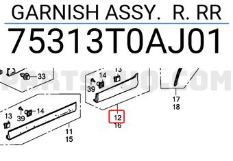 Honda 75313T0AJ01 GARNISH ASSY. R. RR
