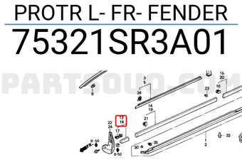 Honda 75321SR3A01 PROTR L- FR- FENDER