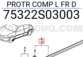 Honda 75322S03003 PROTR COMP L FR D