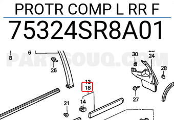 Honda 75324SR8A01 PROTR COMP L RR F