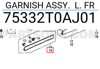 Honda 75332T0AJ01 GARNISH ASSY. L. FR