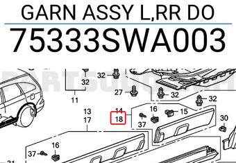 Honda 75333SWA003 GARN ASSY L,RR DO