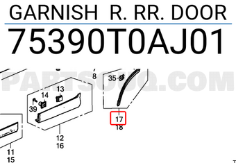 Honda 75390T0AJ01 GARNISH R. RR. DOOR