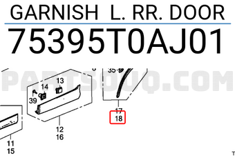 Honda 75395T0AJ01 GARNISH L. RR. DOOR