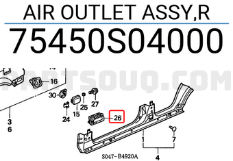 Honda 75450S04000 AIR OUTLET ASSY,R