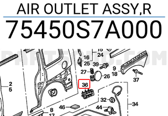 Honda 75450S7A000 AIR OUTLET ASSY,R