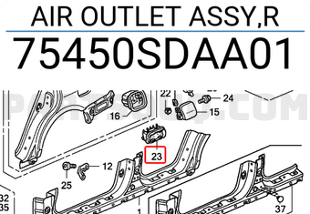 Honda 75450SDAA01 AIR OUTLET ASSY,R