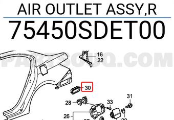 Honda 75450SDET00 AIR OUTLET ASSY,R